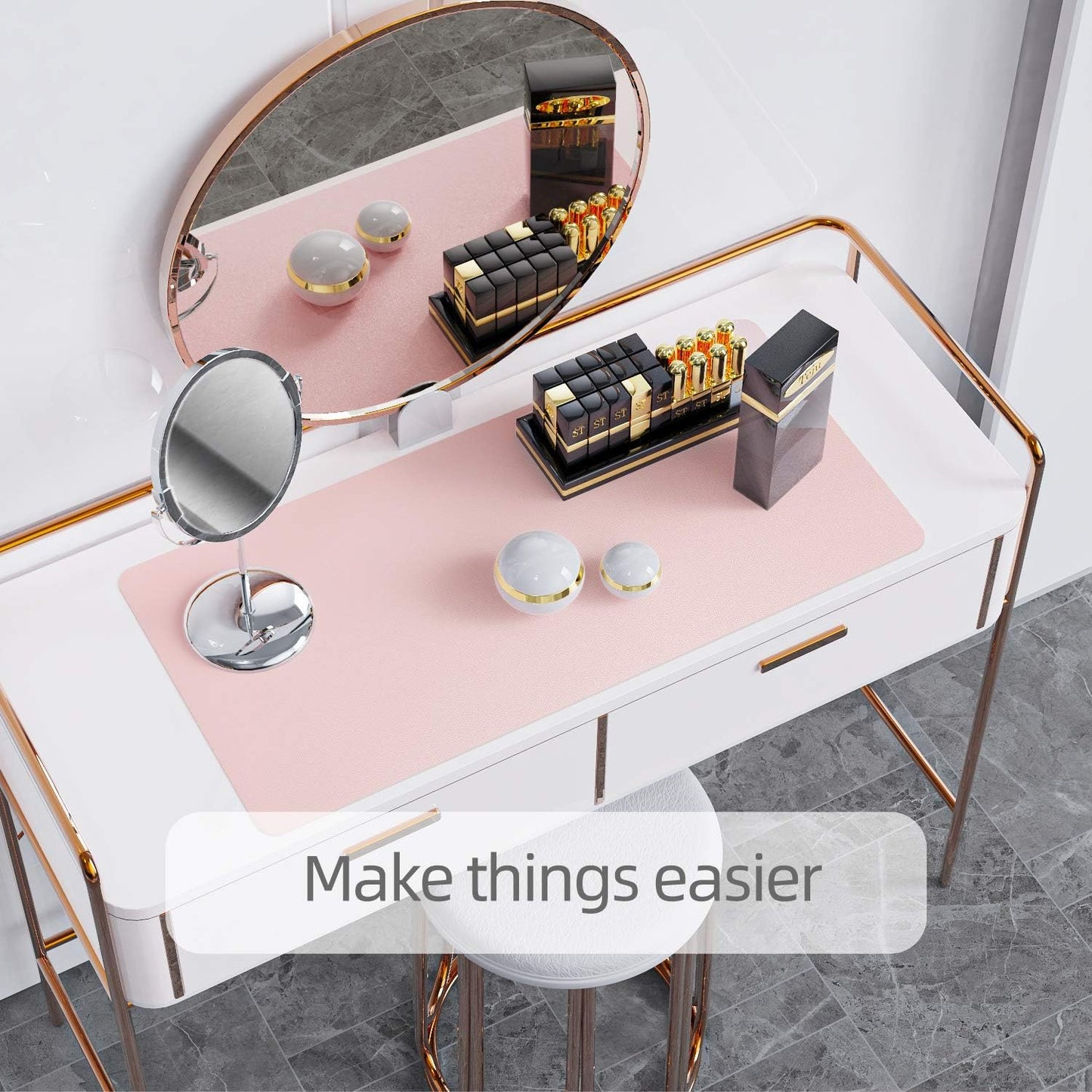 YSAGi Multifunctional Office Desk Pad, Ultra Thin Waterproof PU Leather Desk Mat, Dual Use Desk Writing Mat for Office/Home (35.4" x 17", Pink)