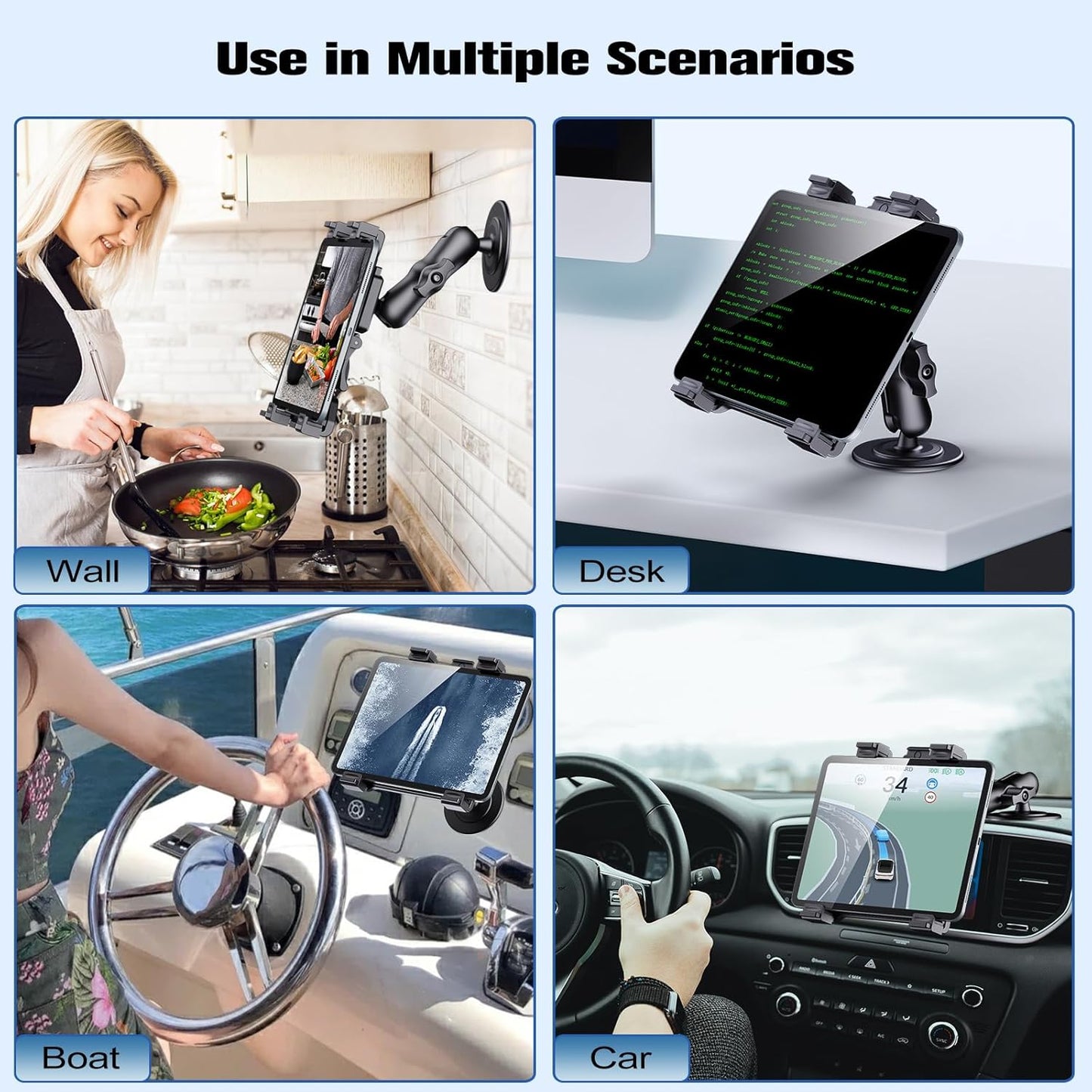 OHLPRO Tablet Wall Mount, Sticky iPad Holder, Damage-Free Adhesive Wall Dock for iPad, Galaxy Tab, and 7-11" Tablets, 360° Rotation Tablet Holder for Car, Bed, Yoga, Kitchen