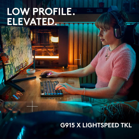 Logitech G915 X Lightspeed TKL Wireless Mechanical Gaming Keyboard, Double-Shot PBT Keycaps, Fully Programmable Keys, RGB Backlit Mac/PC Gaming Keyboards, Aluminum Finish, GL Tactile Switches, Black