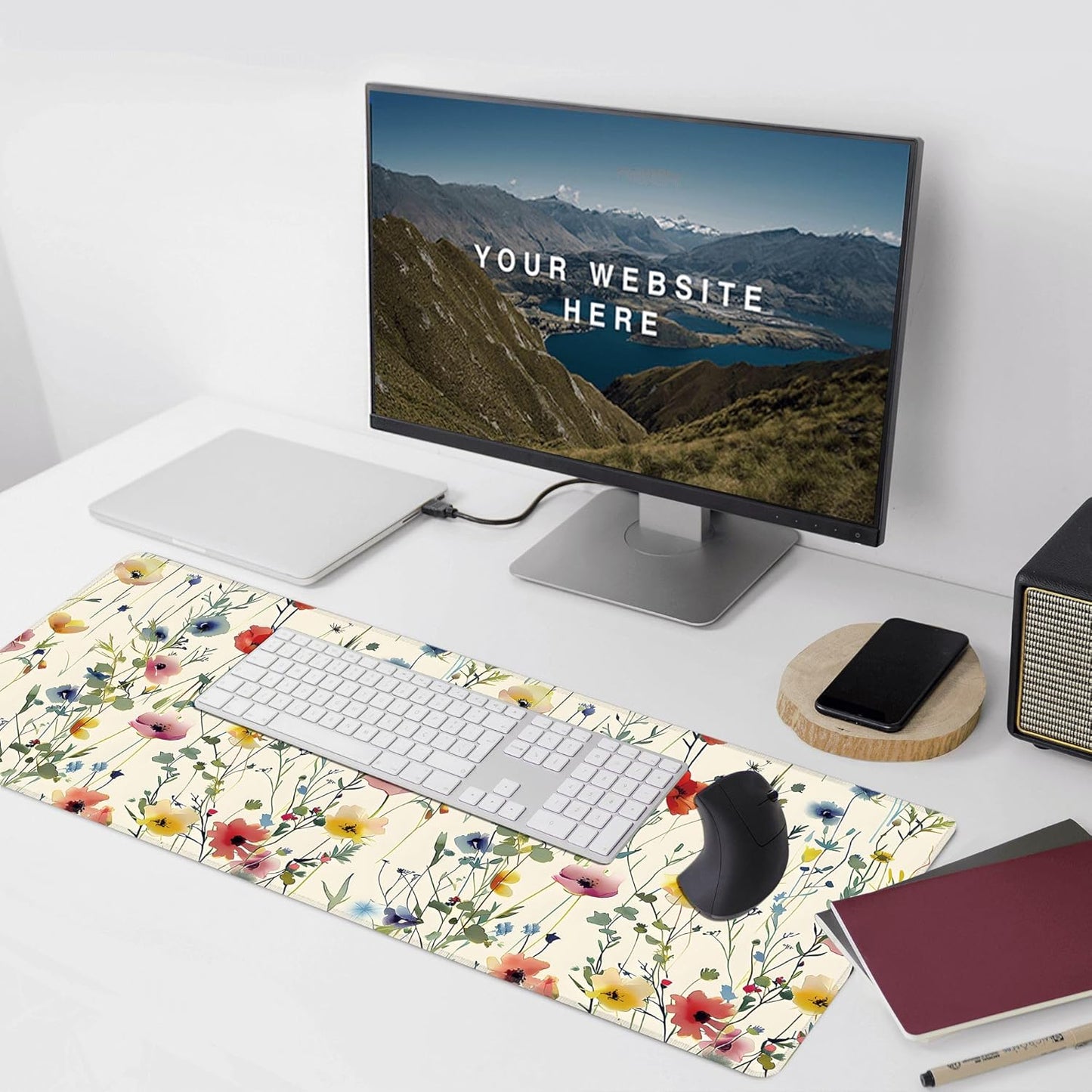 Wild Flowers Large Mouse Pad,Gaming Keyboard Desk Pad,Extended Mouse Mat Non-Slip Rubber Base with Stitched Edges for Office Game Home XXL 35.4"x15.7"