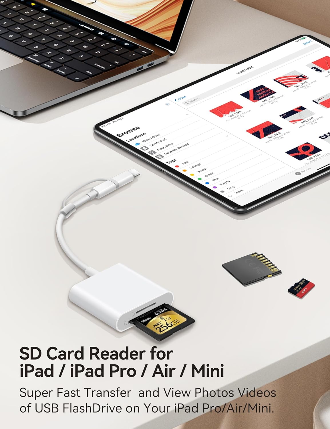 SD Card Reader for iPhone, SD Card Adapter with Lightening & USBC Dual-Connector for iPhone 5-14, USB-C iPhone 15, iPad, Mac or MacBook, Supports SD MicroSD Trail Camera Viewer, Plug and Play