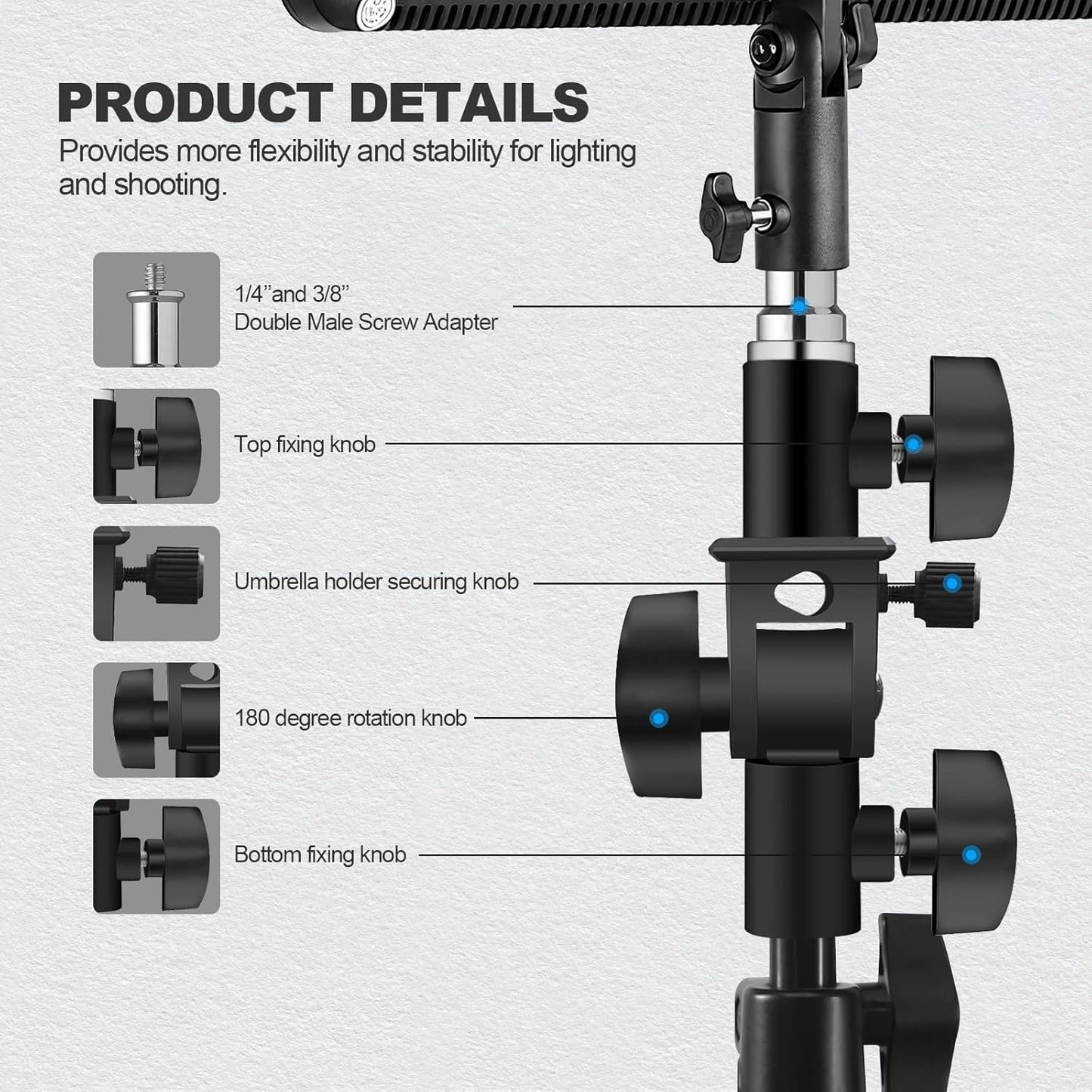 WELLMAKING U-Shape Camera Flash 180°Swivel Mount Bracket with Standard 1/4 to 3/8 inch Metal Male Screw Spigot Stud Compatible for Umbrella Softbox Reflector Holder Stand for Video Light Studio Light