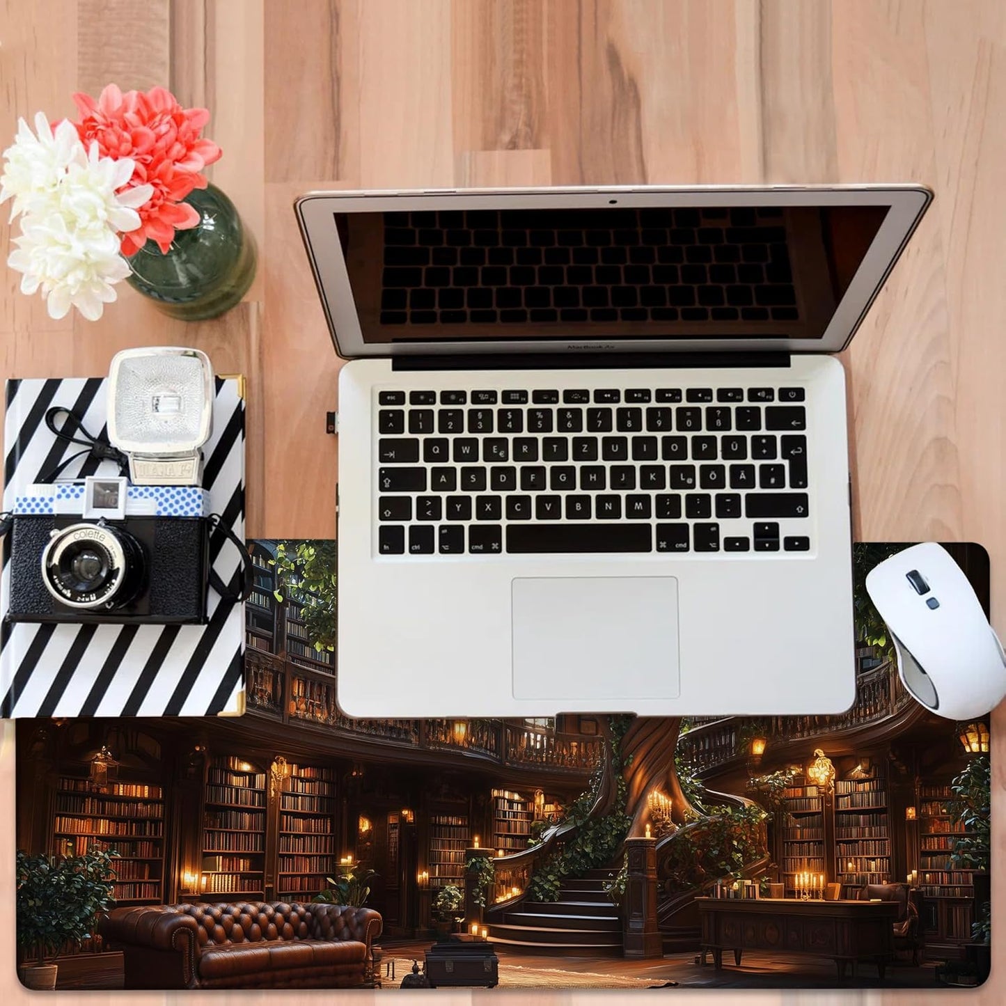 Large Mouse Pad Old Library Gaming Desk Pad Computer Keyboard Non-Slip Waterproof Mouse Mat with Rubber Base and Stitched Edges Entertainment Office Writing Desk Mat 35.4 x 15.7 Inches