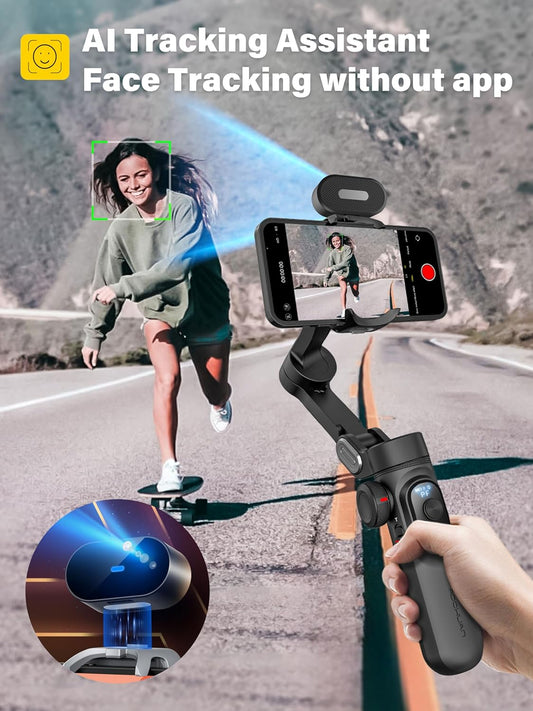 Smartphone Gimbal Stabilizer, 3-axis Stabilizer for iPhone&Android, AI Tracking Sensor(No App), Phone Gimbal w/OLED Screen/Built-in Light, AOCHUAN X Pro AI Version