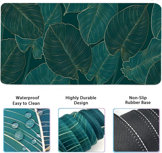 Ergonomic Large Mouse Pad and Keyboard Wrist Rest, Desk Pad for Keyboard and Mouse, 4-in-1 Large Gaming Mouse Pad with Wrist Support for Home Office Study Game-Green Leaves