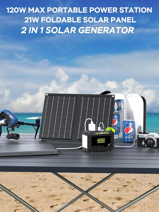 MARBERO 88.8Wh Solar Generator with 21W Solar Panel Included Portable Power Station 80W 110V 120W Max for Camping Outdoor Hiking Fishing Emergency