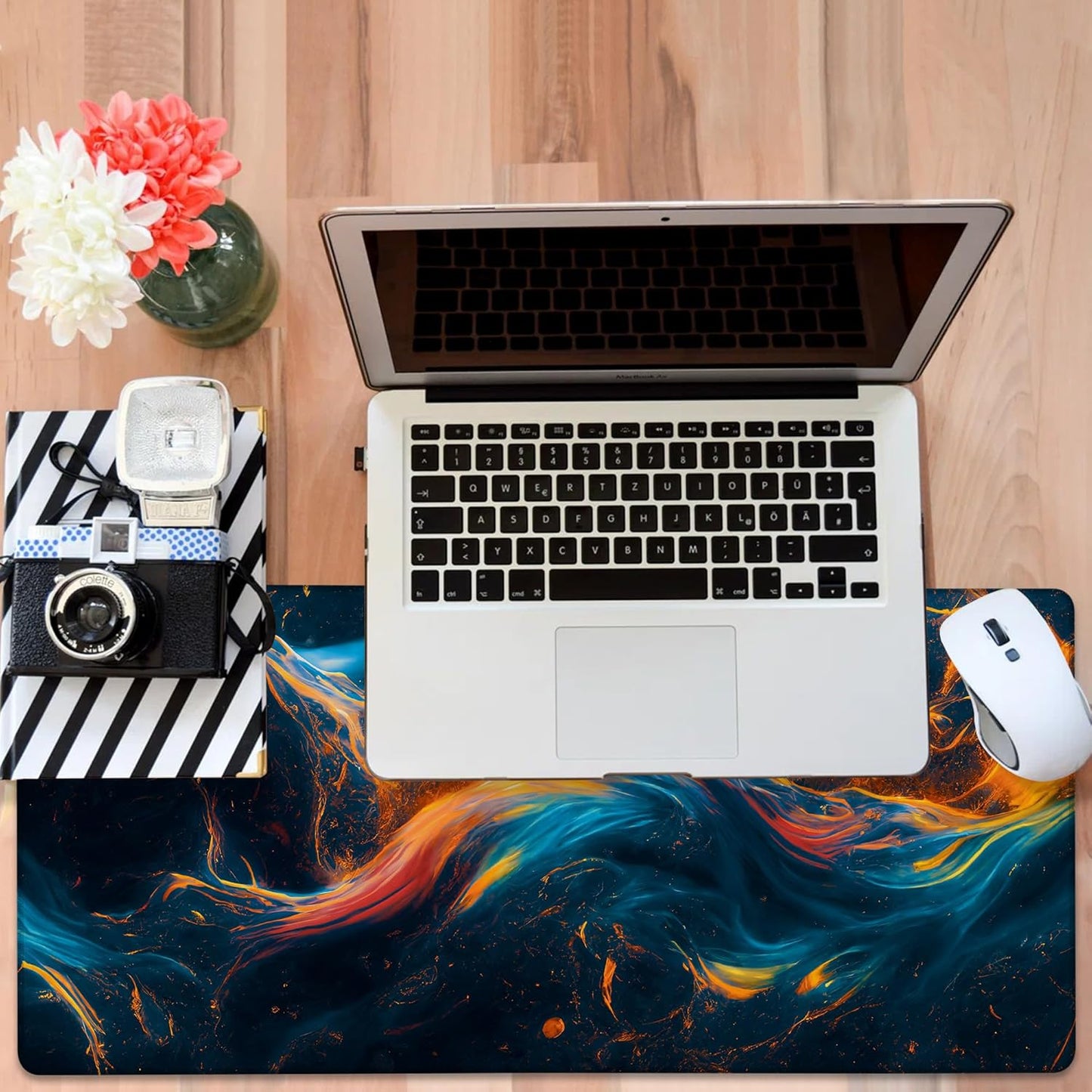 Gaming Desk Pad Large Extra Length Abstract Colorful Art Mouse Pad Keyboard Laptop Non-Slip Waterproof with Rubber Base Thick Stitched Edge Mouse Mat for Office Home 35.4 x 15.7 Inches