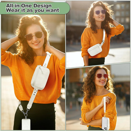 Clip and Go Strap for Phone with Wallet Crossbody, Adjustable Phone Lanyard with Detachable RFID Wristlet Wallet & Ultra-Thin 360° Rotatable Metal Tabs for All Smartphones (Cream)