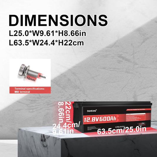 12V 600Ah LiFePO4 Lithium Battery Built-in 200A BMS 10000+ Deep Cycle 7200Wh Deep Cycle Lithium Iron Phosphate Battery Perfect for RV, Solar System, Off Grid, Home Energy Storage