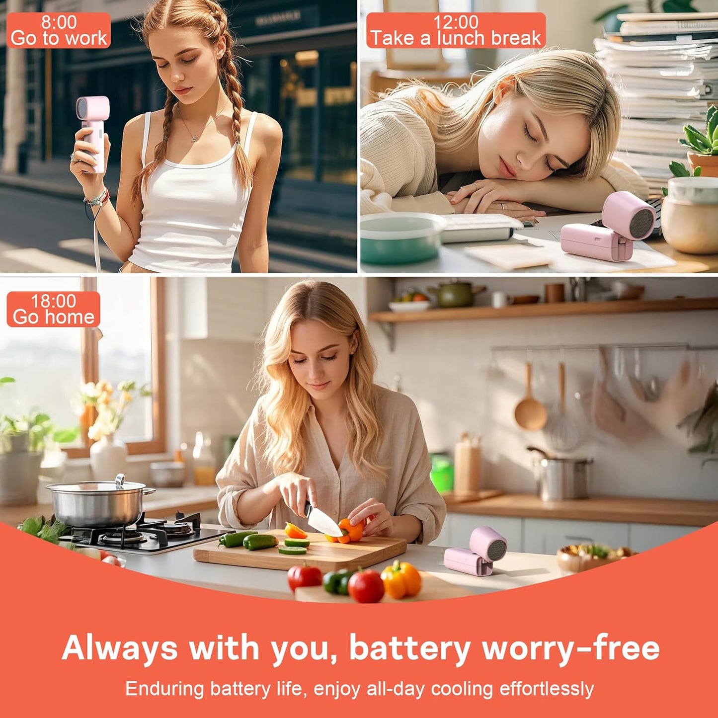 Personal Handheld Fan, Portable 3-in-1 High-Speed Turbo Fan with 5 Gear Wind, USB Mini Personal with 4000mAh Rechargeable Battery for Outdoor/Summer/Travel/Camping/Vacation Essentials Pink