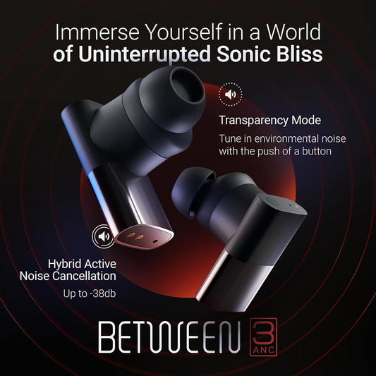 Status Between 3ANC Onyx True Active Noise Cancelling Wireless Earbuds - Black iPhone & Android ANC in Ear Buds, Charging Case, Built-in 6 Microphones, 8H Playtime, Bluetooth 5.2, IPX5 Waterproof