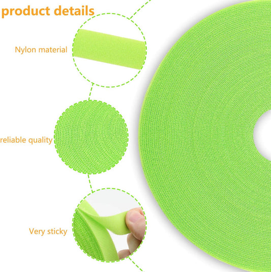 Reusable Fastening Tape Cable Ties 3/4 Inch Double Side Hook Roll (25 Yard, Green)