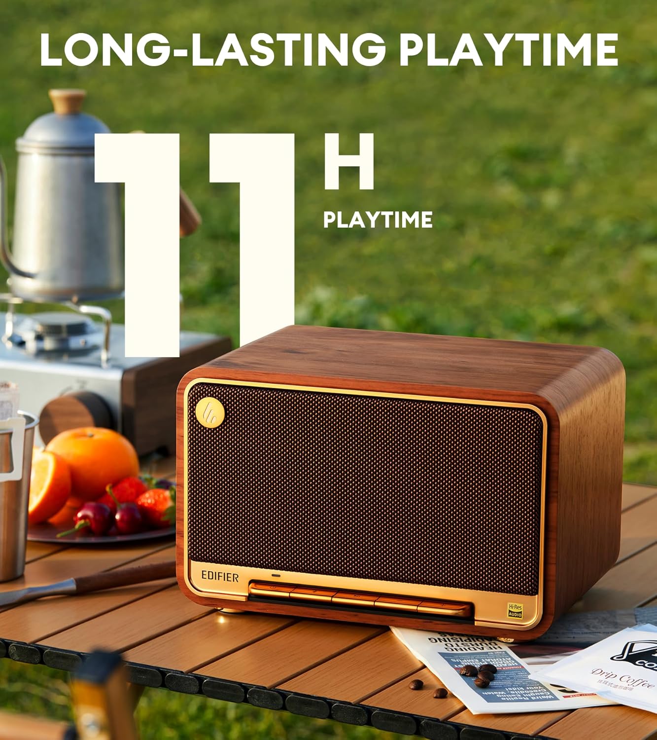 Edifier D32 Tabletop Wireless Speaker, Hi-Res Audio, LDAC, ALAC, 60W (RMS), 2.1 Acoustic Architecture, 11h Playtime, APP Control, Bluetooth 5.3, AirPlay2, USB-C and AUX Inputs, Brown