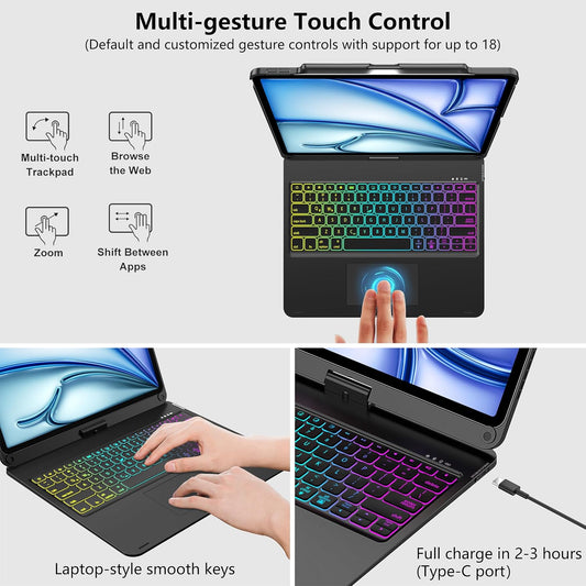 D DINGRICH Touch iPad Pro 12.9 Case with Keyboard 7th/5th Generation, Magic 360°Rotatable & Swivel Bluetooth Keyboard with Trackpad, 7 Backlight Color with Pencil Holder for iPad Pro 12.9” 4th/3rd Gen