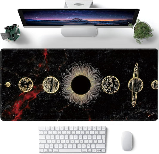 Galaxy Planet Large Mouse Pad,Gaming Keyboard Desk Pad,Extended Mouse Mat Non-Slip Rubber Base with Stitched Edges for Office Game Home XXL 35.4"x15.7"