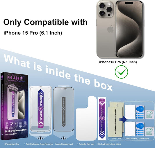 2 Pack Matte Screen Protector for iPhone 15 Pro 6.1-Inch Auto Dust Removal, No Bubbles, Tempered Glass Film, Easy Installation