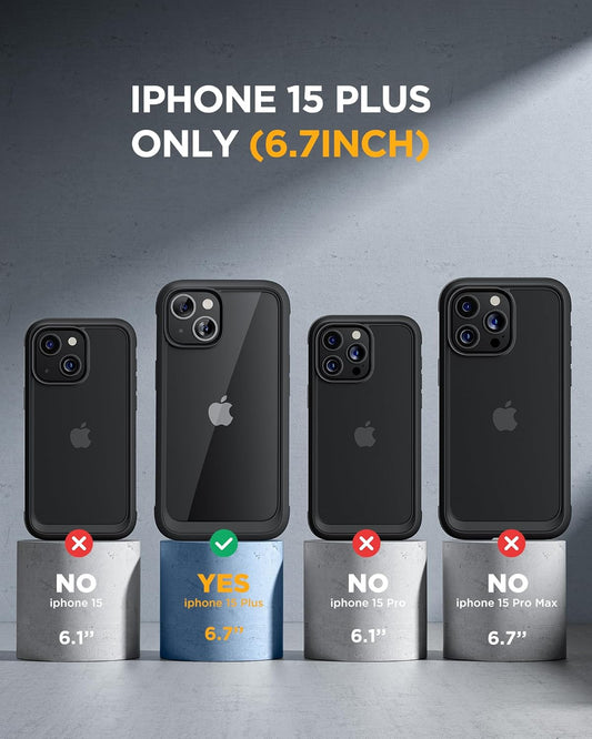 Miracase Glass Series Designed for iPhone 15 Plus Case 6.7',Full-Body Military Drop Proof 15 Plus Phone Case Cover with Built-in 9H Tempered Glass Screen Protector,Black