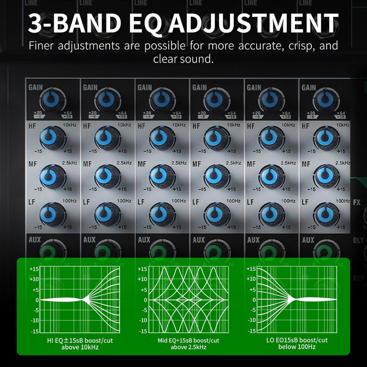 XTUGA 6 Channel Audio Mixer Sound Board Mixing Console, Audio Interface PC USB Bluetooth with 48V Phantom Digital Effect for DJ Live Recording Studio Karaoke(CT60)