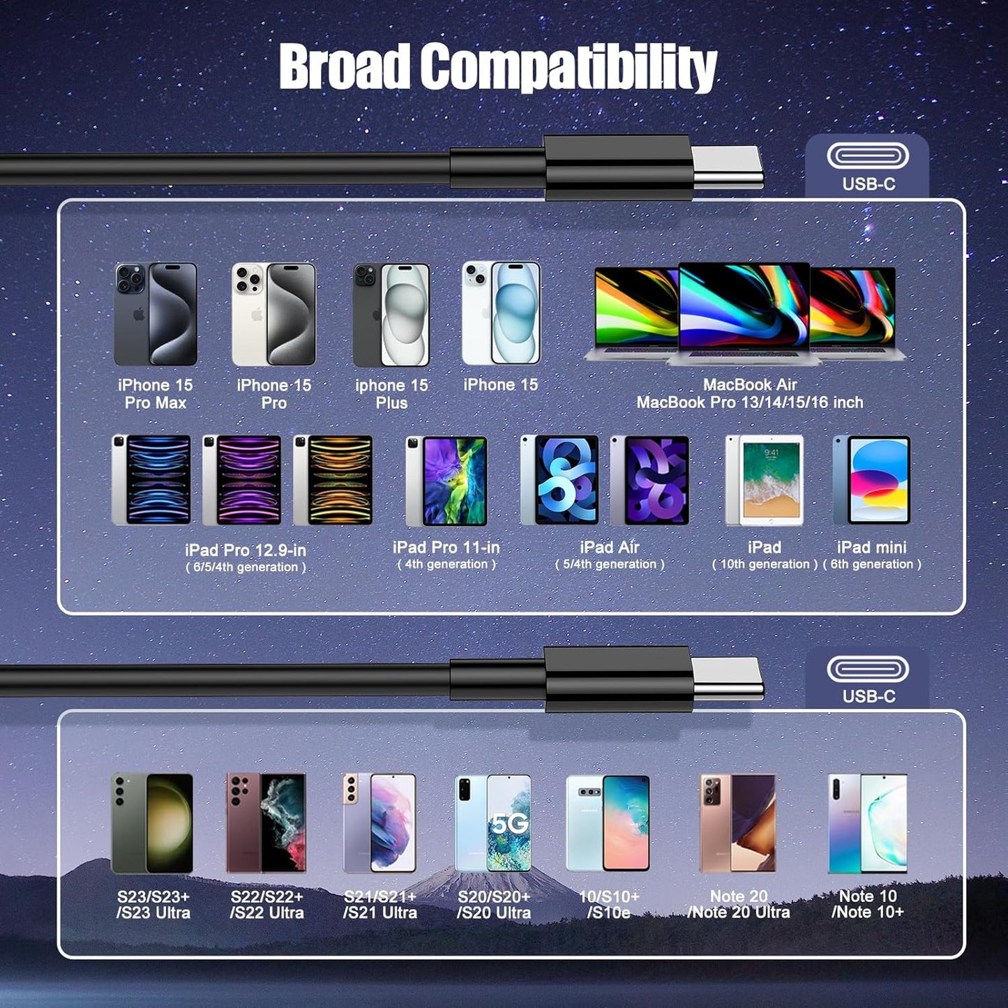 3-Pack Black 3.3FT 60W USB C to USB C Cable, Type C to Type C Cable,Fast Charging Cable for iPhone 16 15 Pro Plus Pro Max,for Galaxy S24 S23, for iPad Pro/Air, for MacBook Pro/Air and More