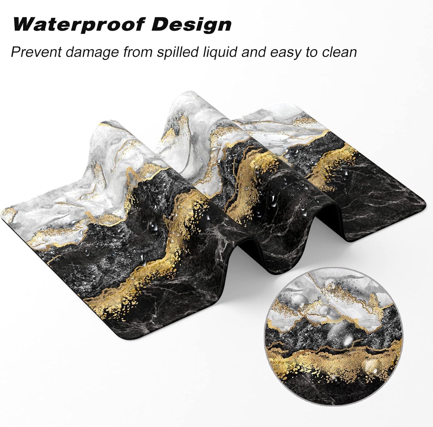 Extended Gaming Mouse Pad, XXL Large Mouse Mat 30 x 14 Inch, Big Computer Keyboard Mousepad, Waterproof Desk Pad with Stitched Edges and Non-Slip Base for Office Gaming, Black Cracked Marble