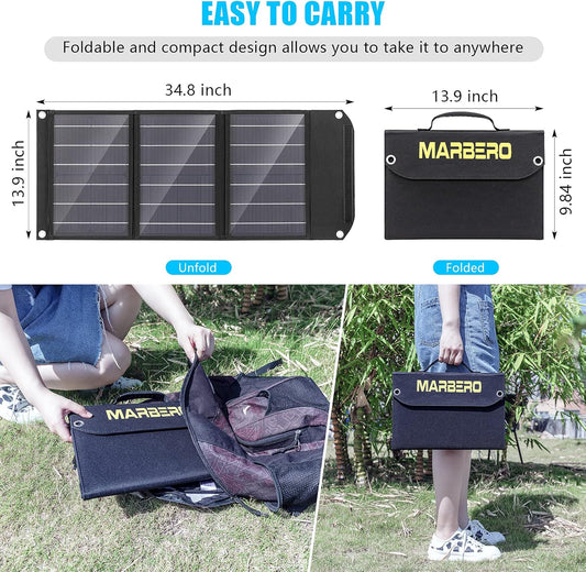 MARBERO Portable Solar Panel 30W Solar Panel Charger 23% High Efficiency Foldable Solar Panels QC3.0 USB & DC Port Compatible with Cell Phone Ipad Laptop IP65 Waterproof for Camping Outdoor Cloudy