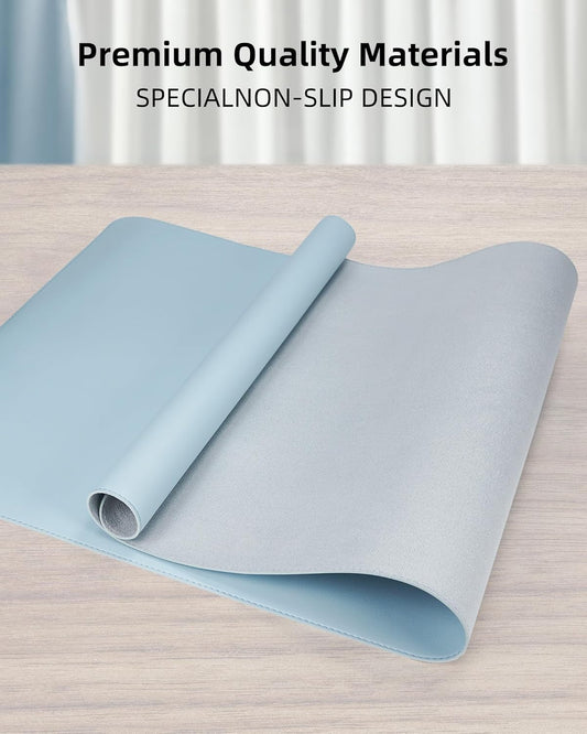 Leather Desk Pad Protector, Mouse Pad, Office Desk Mat, Non-Slip PU Leather Desk Blotter, Laptop Desk Pad, Waterproof Desk Writing Pad for Office and Home (Light Blue, 31.5" x 15.7")
