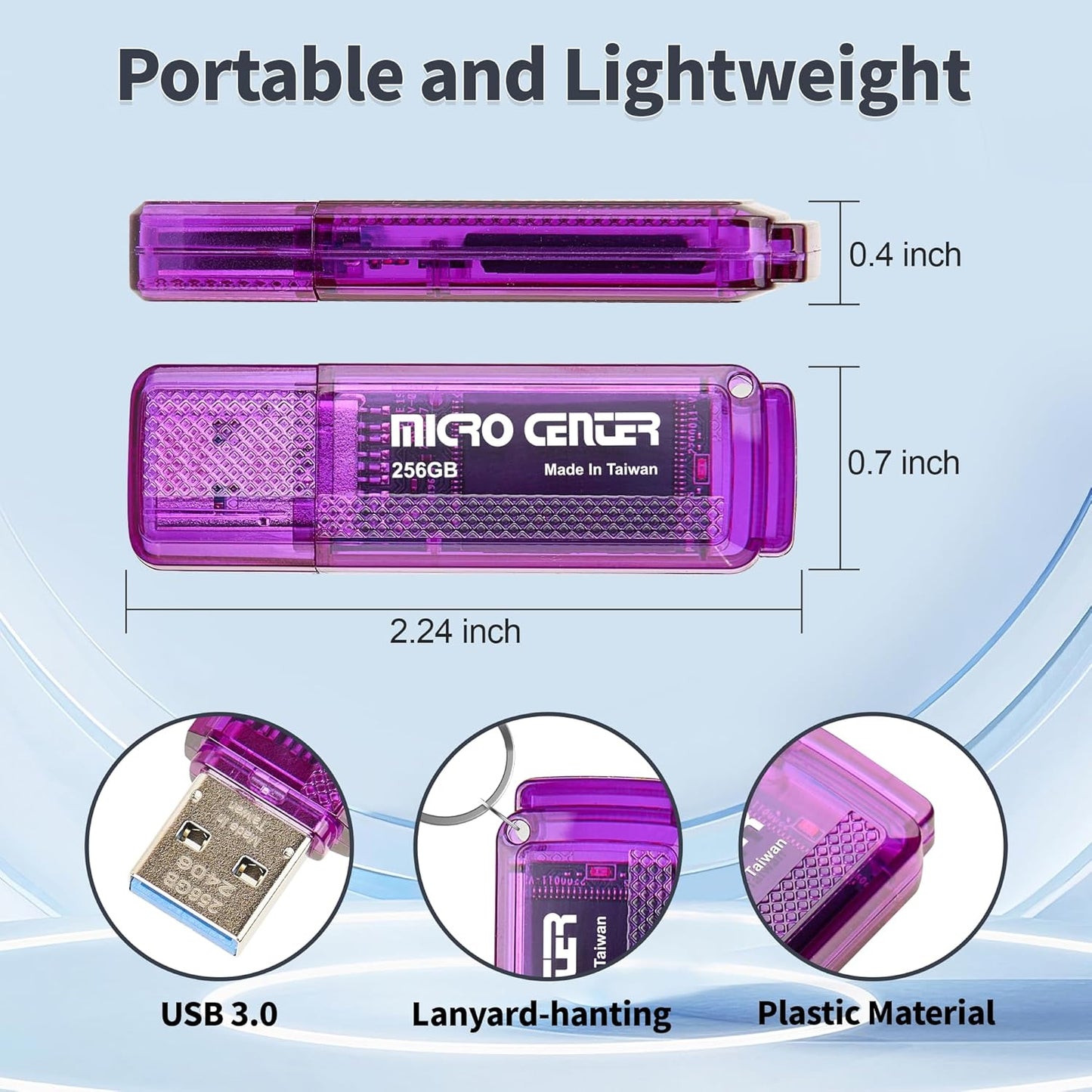 INLAND Micro Center Super Speed 256GB 2-Pack Ultra Flash Drive USB 3.0/USB3.1 Gen1 Memory Stick with Keychain Thumb Drive Photo Stick Jump Drive