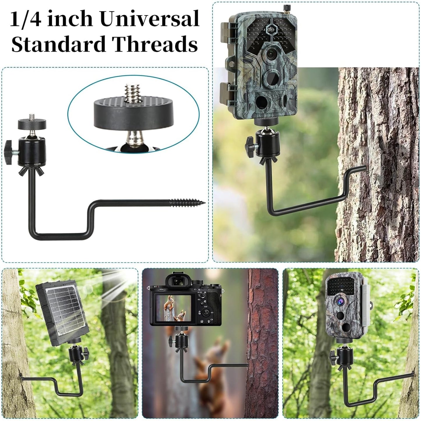 5Pcs Trail Camera Tree Mount, 1/4" x 20 Screw 360° Rotatable Interface Screw Mounting Bracket for Trail Cameras, Security Camera Holder, Hunting Accessories for Game Cam Solar Panels, etc.