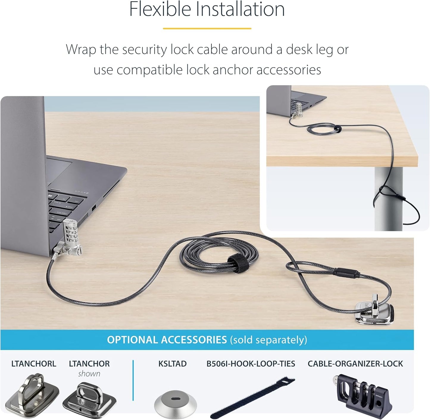 StarTech.com 25-Pack Universal Laptop Lock 6.6ft (2m), Serialized Security Cable, Compatible with Noble Wedge/Nano/K-Slot, TAA