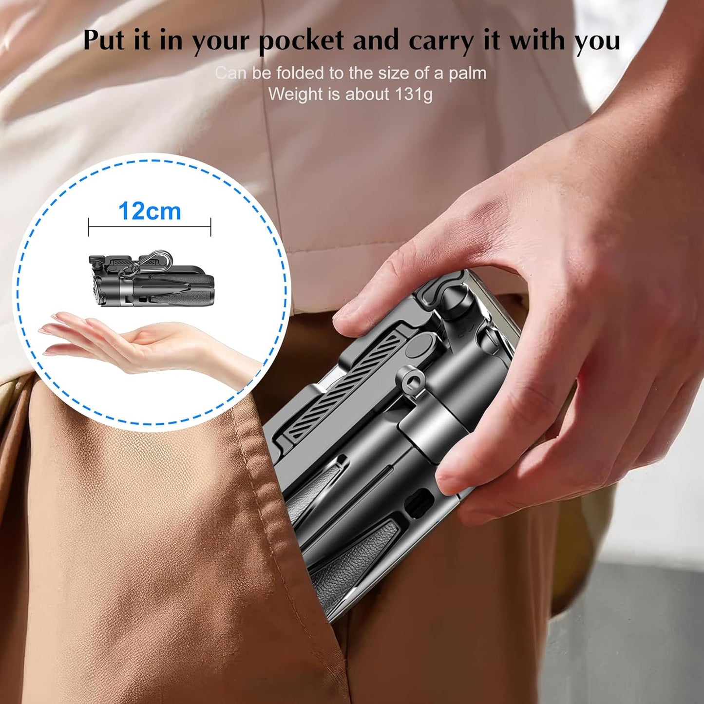 Mini Selfie Stick Tripod, Extendable Grip Phone Tripod with Detachable Remote Pocket Size, 4-in-1 Mini Phone Grip, 10m Wireless Shutter, Vlog Livestreaming Photography (Black)