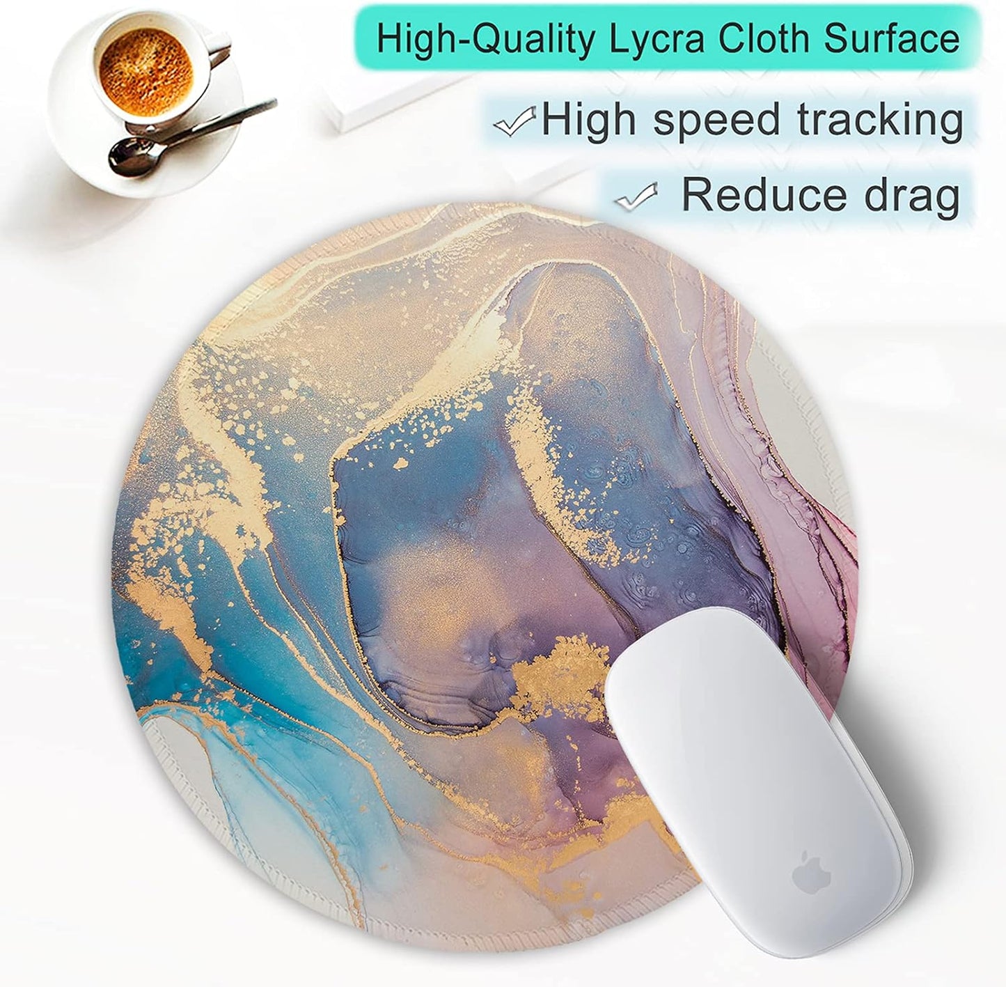 ITNRSIIET Round Mouse Pad with Stitched Edge Premium-Textured Waterproof Non-Slip Rubber Base Desktop Protection Mat Diameter 8.7 inches, Abstract Marble Texture