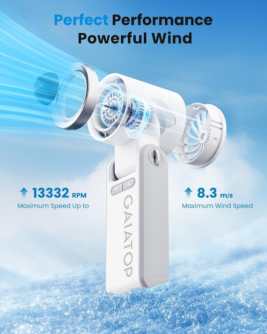 Gaiatop Portable Handheld Mini Fan, 21 Working Hours 6 Speeds, Rechargeable Battery Operated, 180° Foldable with LED Display, Small Desk Personal Fan for Women Gifts Travel, Working- White