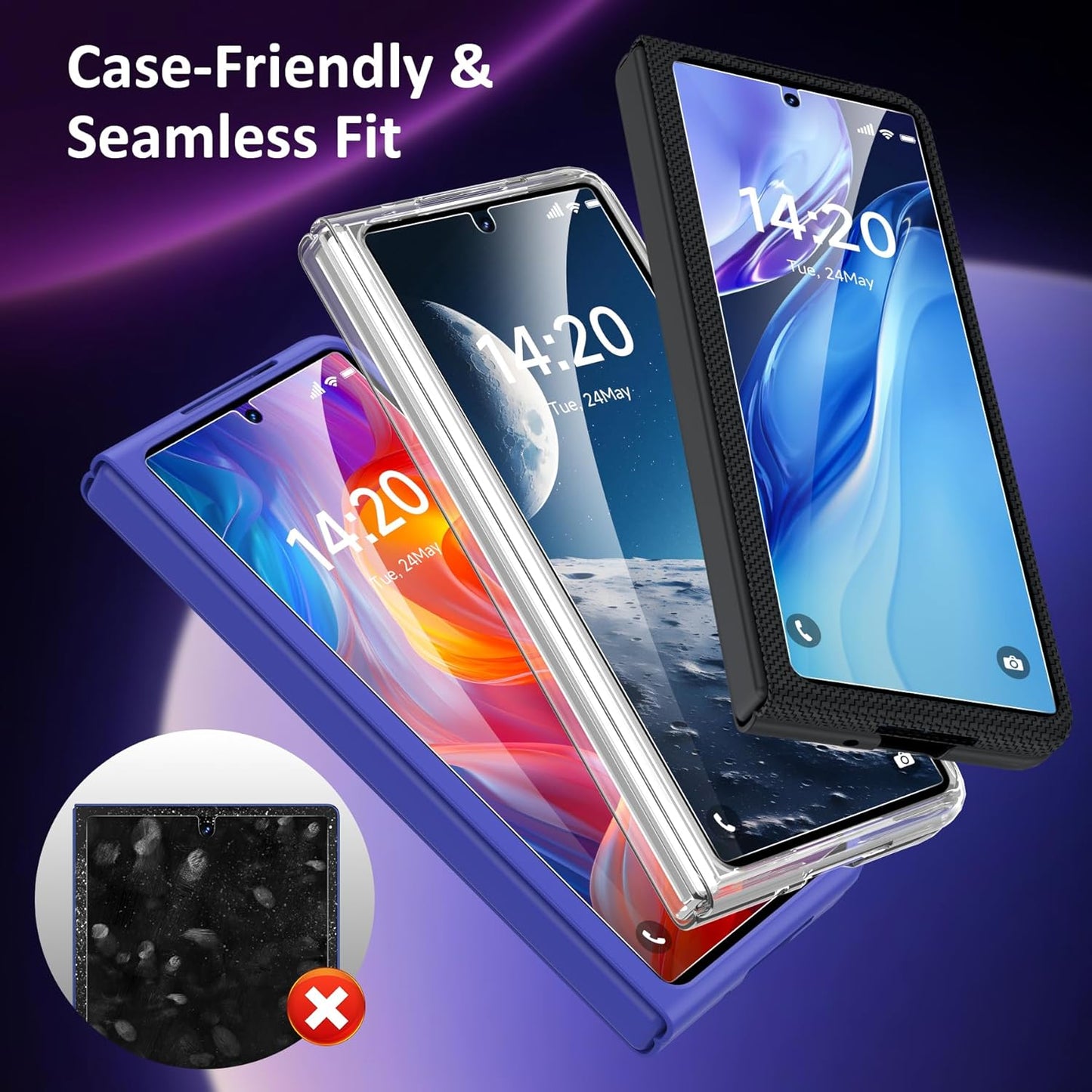 YWXTW Anti-Reflective Front Screen Protector for Samsung Galaxy Z Fold 7, Military-Grade Tempered Glass Film with Alignment Frame, Bubble Free High Touch Sensitivity - Clear 2 pack