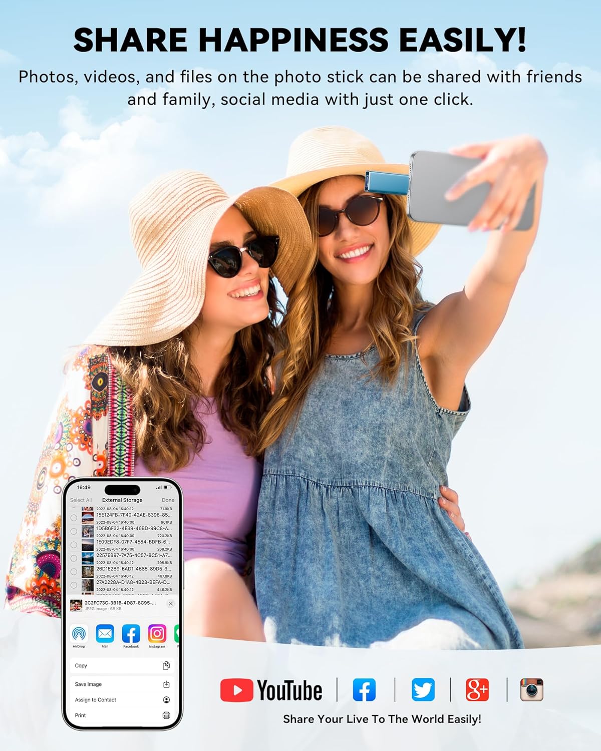 MFi Certified 512GB Flash Drive for iPhone iPad, Photo Stick for External Memory Storage, Easily Back Up and Save Files, USB Memory Stick Thumb Drive for iPhone/iPad/Android/PC (Blue, 512GB)