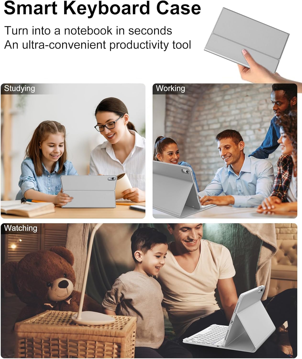 Keyboard Case for iPad 10th Generation 2022 10.9-inch - Rechargeable Detachable Wireless Bluetooth Keyboard - Smart Folio Cover with Pencil Holder for 10.9 inch Apple iPad 10th Generation, Grey