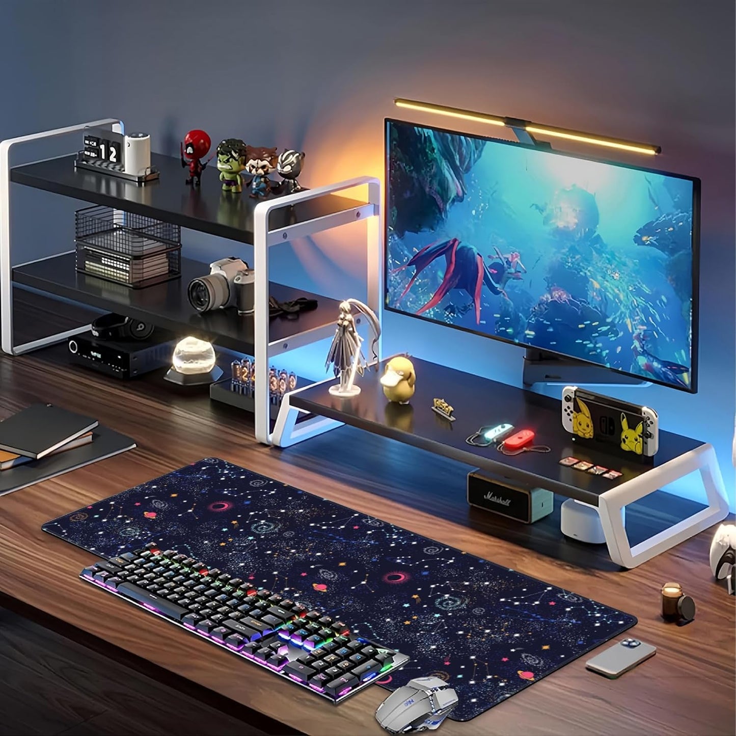 Space Galaxy Constellation Desk Mat,Large Milky Way Galaxy Space Gaming Keyboard Mouse Pad,Non-Slip Rubber Base Desk Pad Thick Stitched Edges Waterproof Mousepad Mouse Mat 31.5"x11.8"