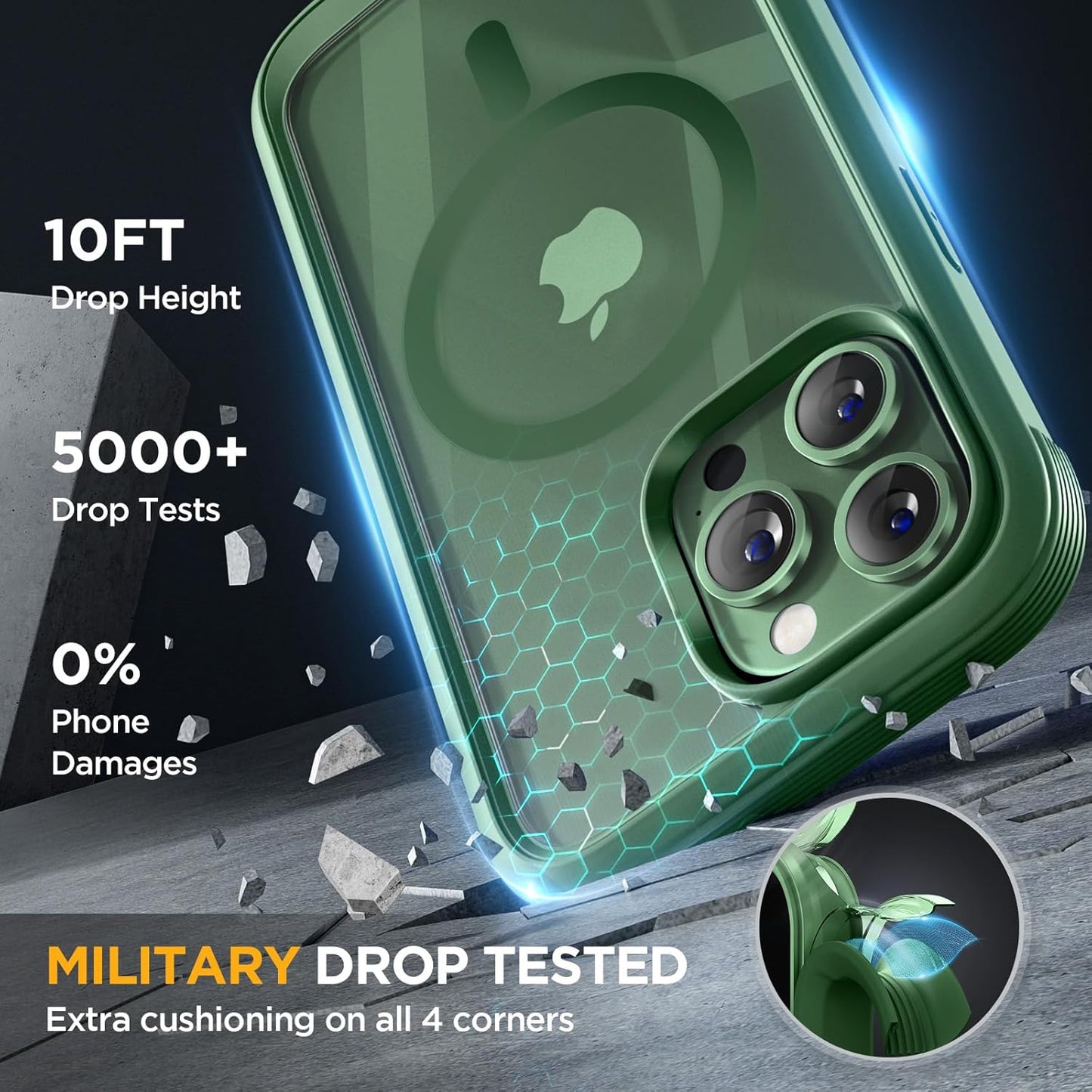 Miracase Magnetic Glass for iPhone 13 Pro Case,Compatible with MagSafe,Full-Body Bumper with Shockproof Military-Grade,Built-in 9H Tempered Glass Screen Protector for iPhone 13 Pro,Acacia Green