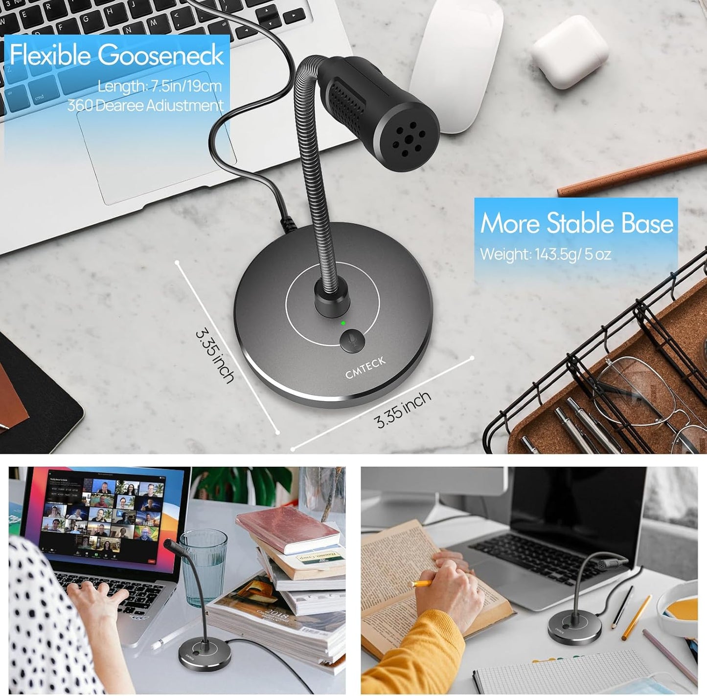 CMTECK USB Computer Microphone G009, Noise-Cancelling Recording Desktop Mic for PC/Laptop for Online Chatting, Home Studio, Podcasting, Gaming, Skype, YouTube with Mute Function(Windows/Mac) (Gray)