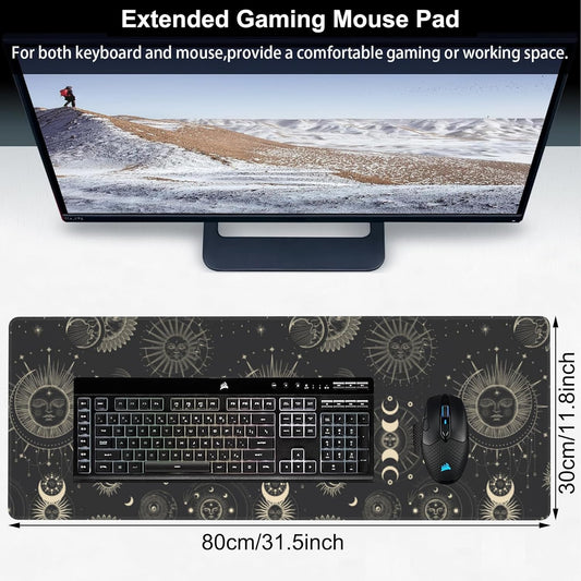 Phase of The Moon Desk Mat,Large Moon Phase Changes Gaming Keyboard Mouse Pad,Non-Slip Rubber Base Desk Pad Thick Stitched Edges Waterproof Mousepad Mouse Mat 31.5"x11.8"