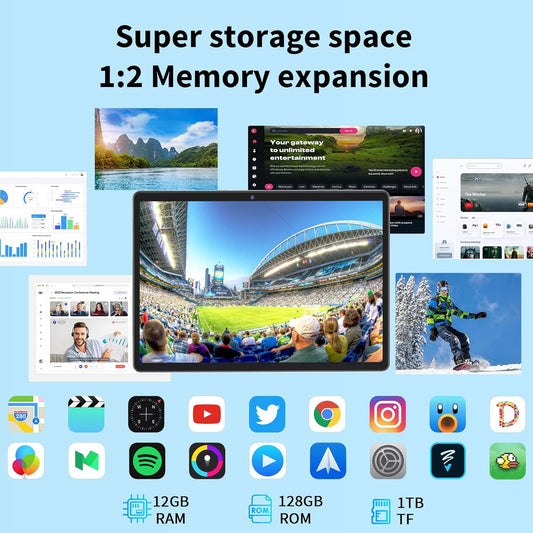 Android 14 Tablet with Keyboard, 12GB RAM (6+6), 128GB Storage, 1TB Expandable, 8000mAh Battery, 10 Inch 2-in-1 Tablets, Includes Case, Mouse & Stylus(Black)