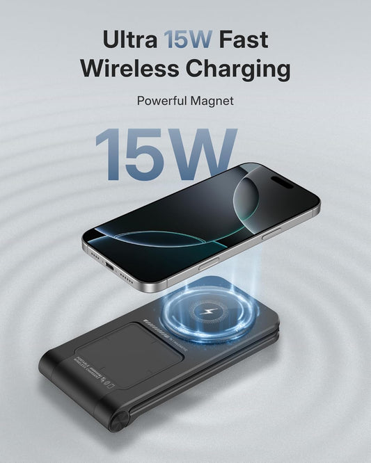 3 in 1 Charging Station for Apple Devices, Magnetic Wireless Charger Stand, 15W Foldable Travel Charging Dock for iPhone 16e 16 15 14 13 12 Pro Max Plus & Apple Watch & AirPods 4 3 2 Pro, Black