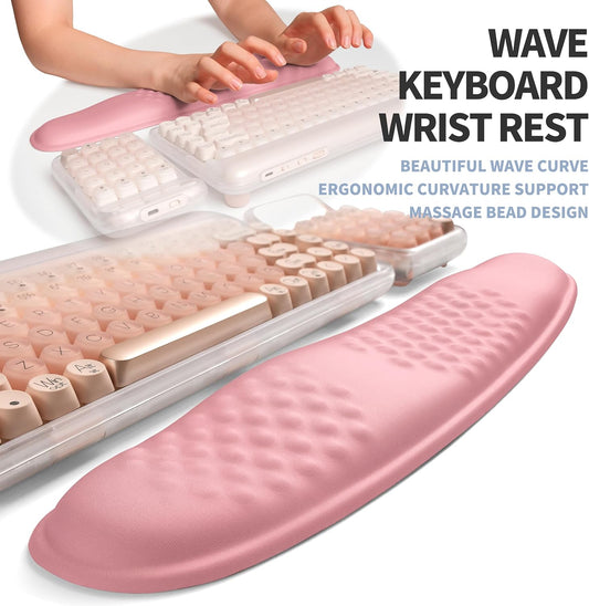 2-in-1 Ergonomic Set, Wave Keyboard Wrist Rest and Massage Slope Mouse Pad Wrist Support, Rebound Memory Foam for Relieve Carpal Tunnel Syndrome and Wrist Pain (Pink)