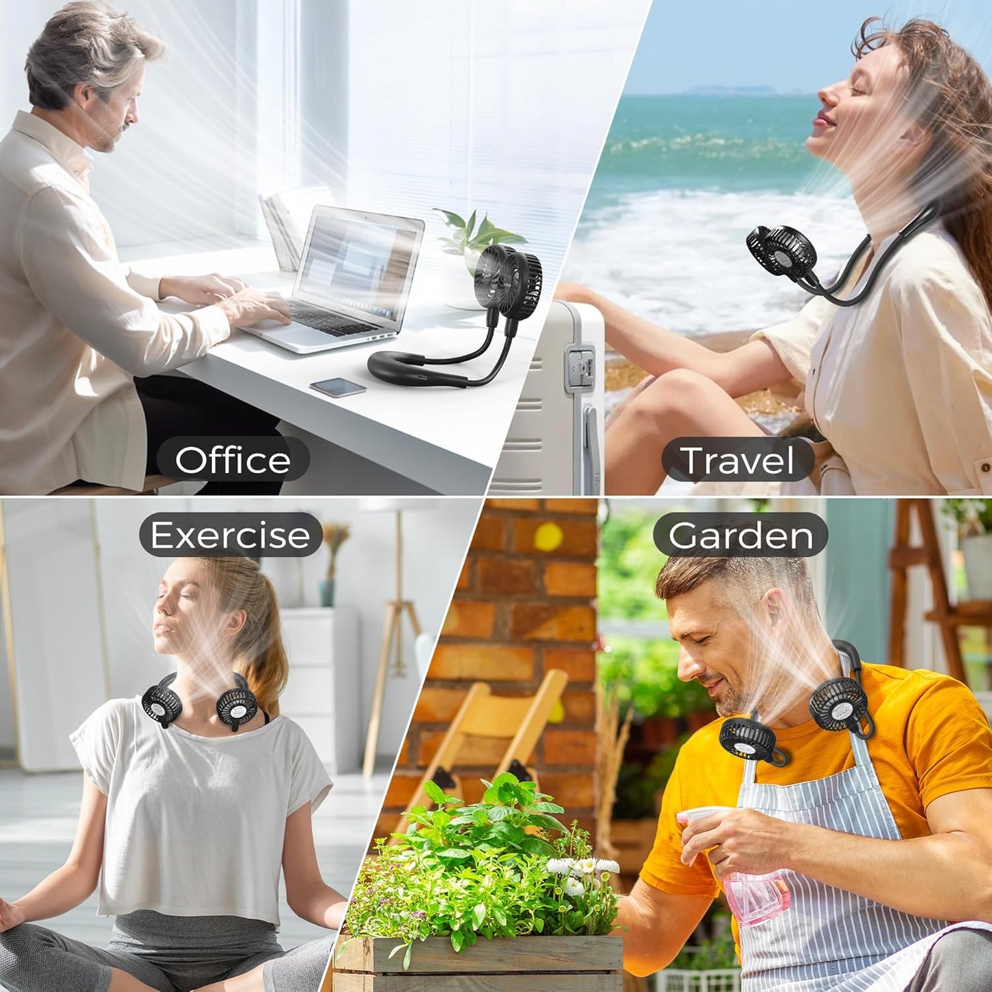 COMLIFE Portable Neck Fan, 5000mAh Rechargeable Battery Powered, 3 Speeds, 360°Adjustable, Double Cooling, Hands-Free Personal Wearable USB Neckband Fan for Home Office Outdoor Travel Sports