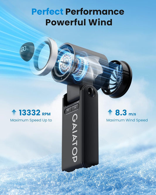 Gaiatop Portable Handheld Mini Fan, 21 Working Hours 6 Speeds, Rechargeable Battery Operated, 180° Foldable with LED Display, Small Desk Personal Fan for Women Gifts Travel, Working- Black