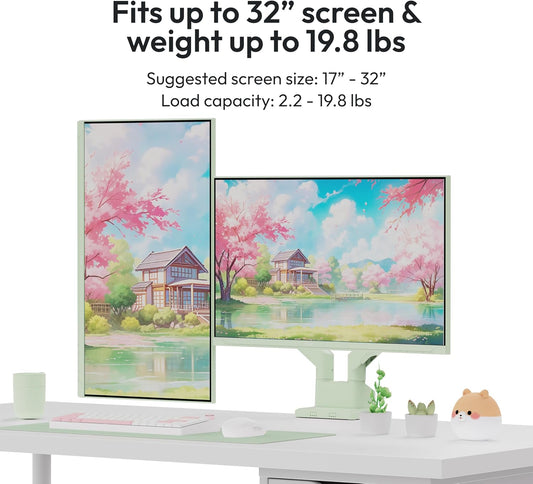 Pixio PS1D Wave Mint Dual Monitor Arm Stand Desk Mount - Fits up to 32 inches Monitors and up to 19.8lbs. VESA Compatibility and Integrated Cable Management