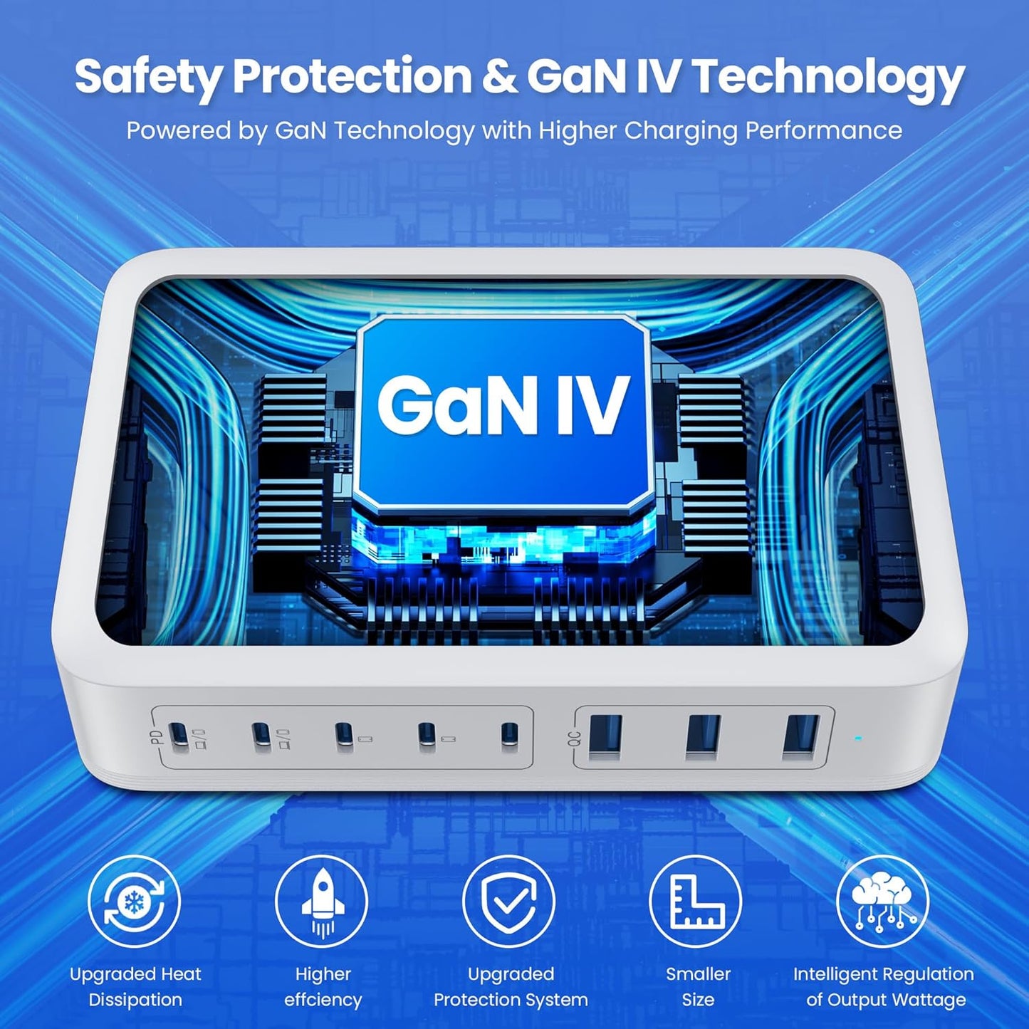 USB C Charger 415W USB C Charger Block, 8-Ports GaN IV Fast Charging Station Hub, Dual PD 100W Laptop Charger Adapter,for MacBook Pro/Air/iPad/iPhone16/15/14/Apple Watch/DELL/Samsung for Home Office