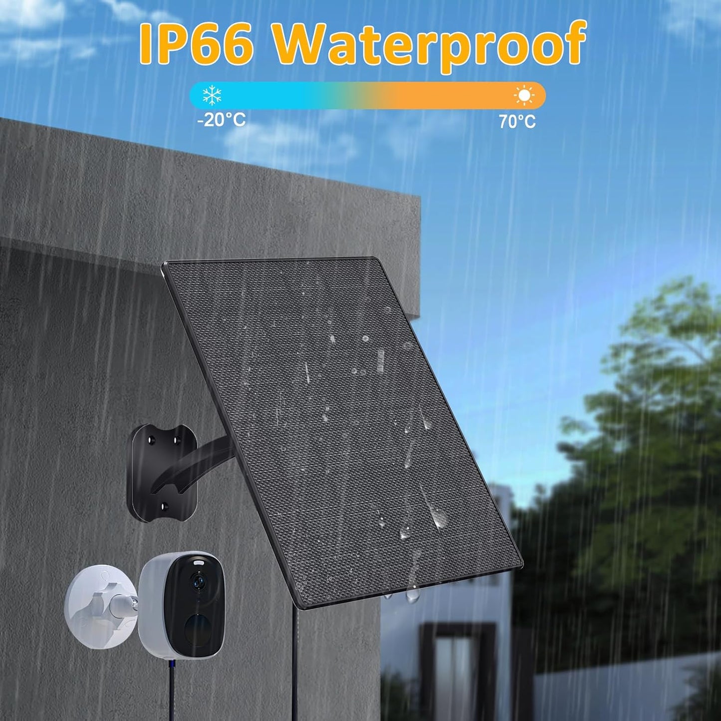 Zivif 10W Solar Panel for Security Cameras, 5V Solar Charger with USB-C/Micro USB/DC 5.5x2.1mm Ports, IP66 Waterproof, Adjustable Mount & 7.2FT Cable