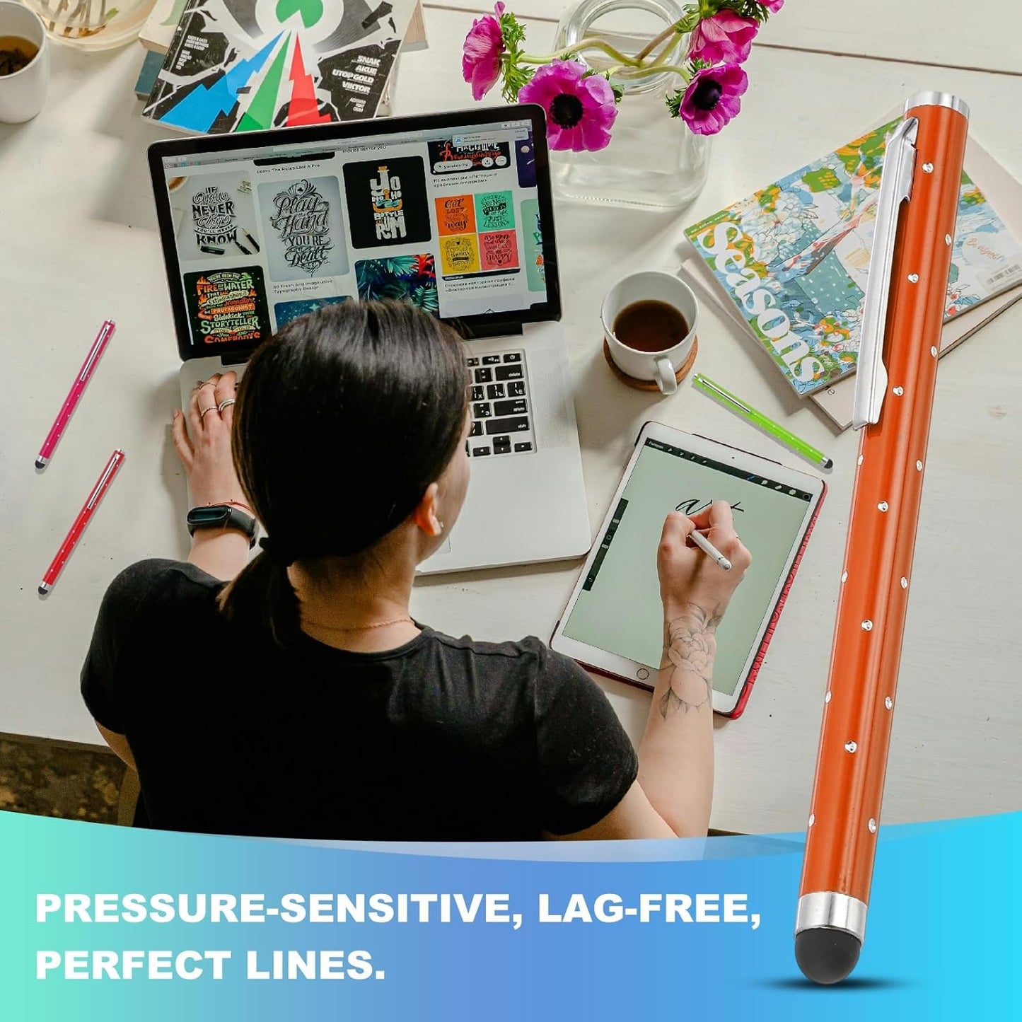 PATIKIL Stylus Pens for Touch Screens, 6 Pcs High Precision Universal Bling Stylus Crystal Metal Capacitive Pen for Touch Screen Devices Phone Tablets Laptop, Orange