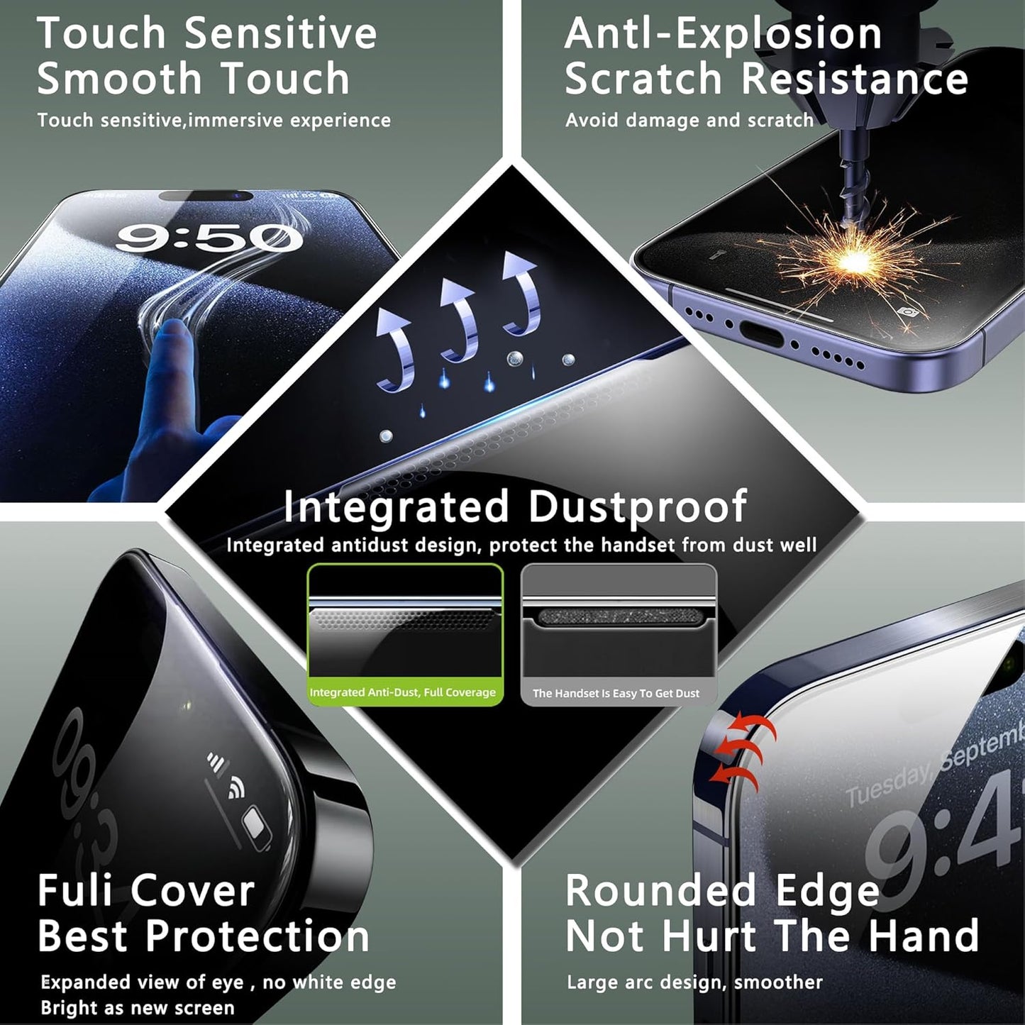 2 Pack Matte Privacy Screen Protector for iPhone 16 Plus and iPhone 15 Plus and iPhone 14 Pro Max 6.7-Inch Auto Dust Removal, No Bubbles,Anti-Spy Tempered Glass Film, Easy Installation