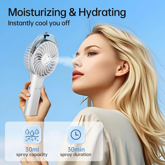 PANERGY Handheld Misting Fan – Rechargeable Battery Operated,Handheld Personal Fan with Mist Spray, Electric Hand Fans, 180° Foldable Mister Fans for Travel, Camping, Disney, Concerts, Office(White)